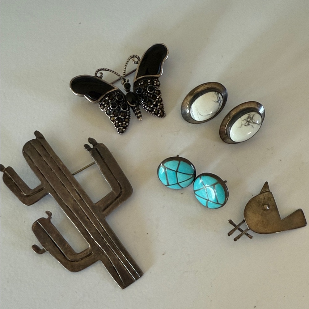 Sterling Lot Pins and Earrings